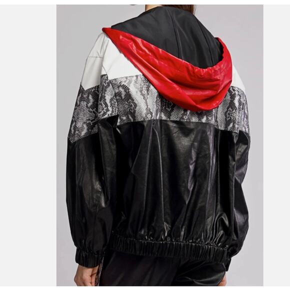MSGM Faux Leather Sz 10 Large Snake Print Bomber Jacket IT 44 Black Red Designer - Picture 7 of 12